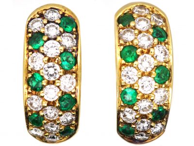 18ct Gold Hoop Earrings set with Emeralds & Diamonds