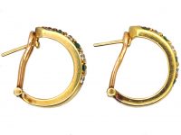 18ct Gold Hoop Earrings set with Emeralds & Diamonds