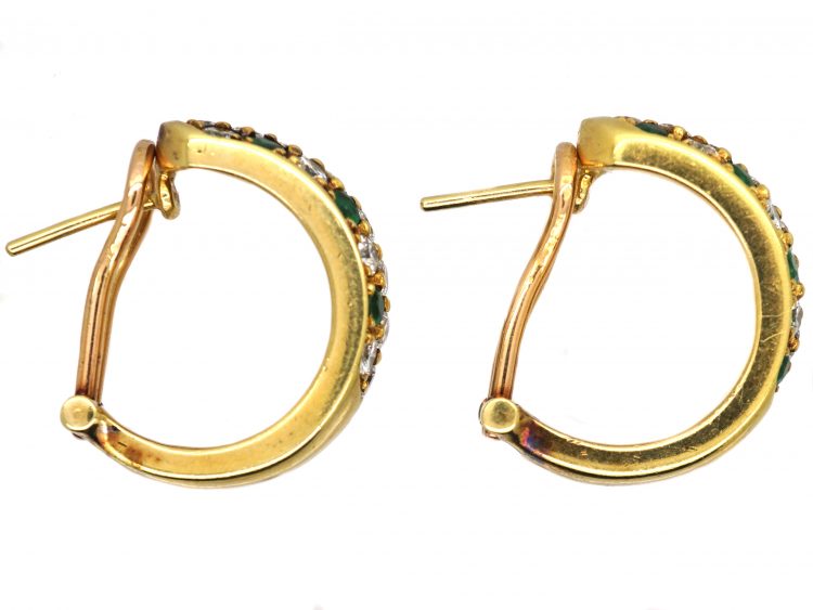 18ct Gold Hoop Earrings set with Emeralds & Diamonds