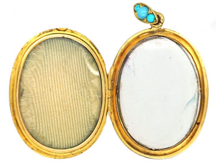 Victorian 18ct Gold Pendant set with Turquoise, Natural Split Pearls & Diamonds with Locket on the Reverse