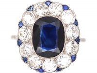 Edwardian Platinum, Sapphire & Diamond Oval Cluster Ring