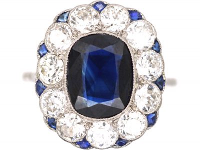 Edwardian Platinum, Sapphire & Diamond Oval Cluster Ring