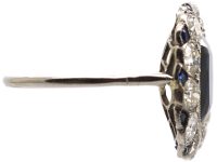 Edwardian Platinum, Sapphire & Diamond Oval Cluster Ring