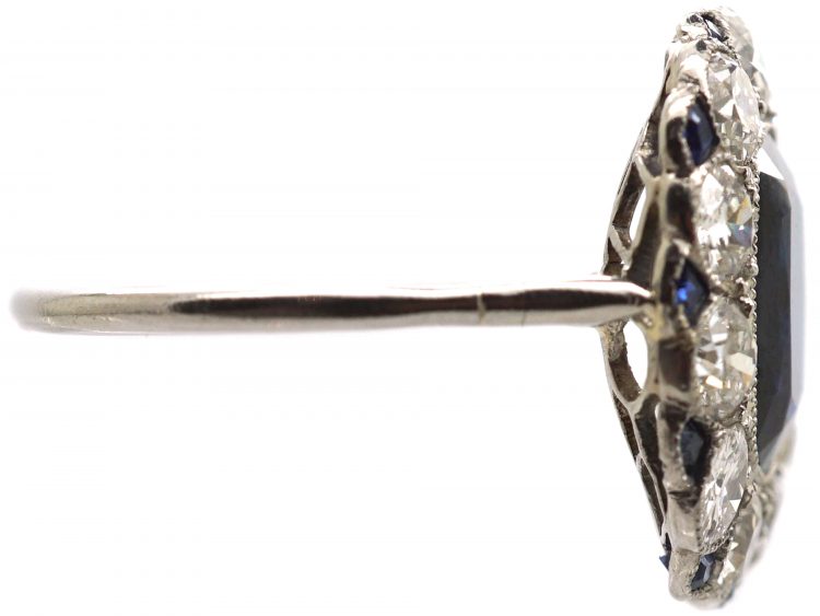 Edwardian Platinum, Sapphire & Diamond Oval Cluster Ring