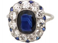 Edwardian Platinum, Sapphire & Diamond Oval Cluster Ring