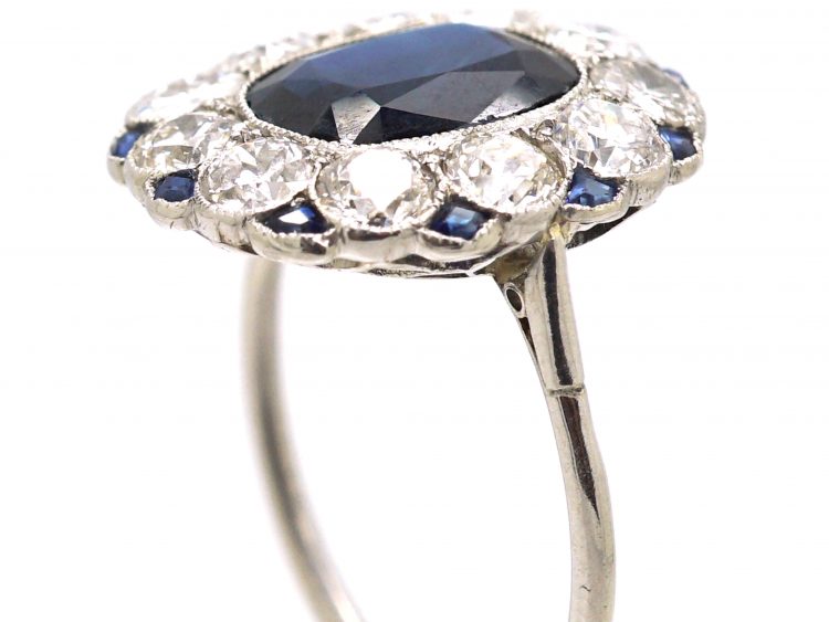 Edwardian Platinum, Sapphire & Diamond Oval Cluster Ring