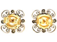 Edwardian 9ct Gold, Flat Cut Garnet & Natural Split Pearl Earrings