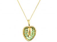 9ct Gold 1950's Leaf Pendant set with Emeralds on 9ct Gold Chain