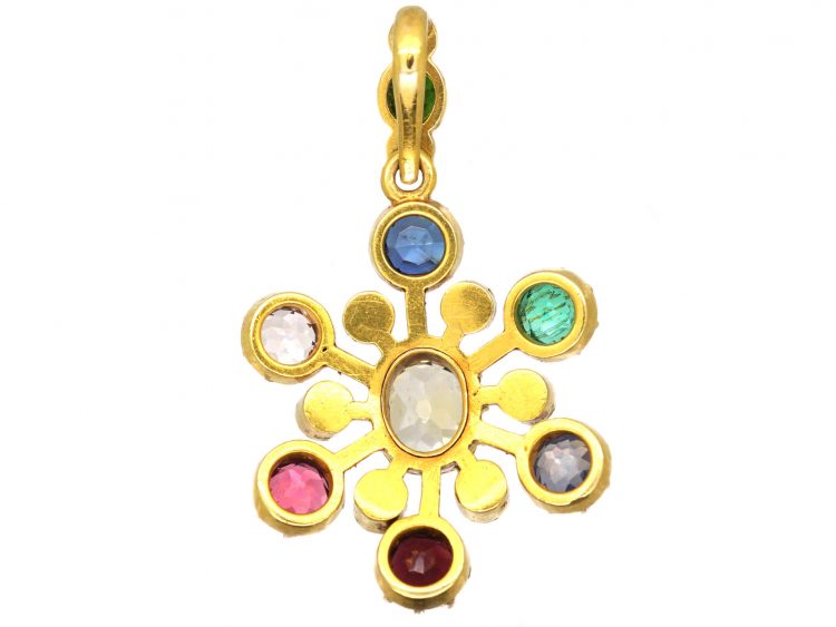 Victorian 18ct Gold Harlequin Pendant set with Sapphires, Emerald, Pearls, Green Garnet & Garnet