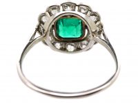 Early 20th Century Platinum & 18ct Gold, Emerald & Diamond Cluster Ring