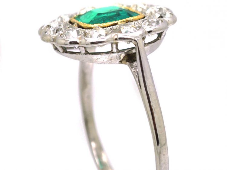 Early 20th Century Platinum & 18ct Gold, Emerald & Diamond Cluster Ring