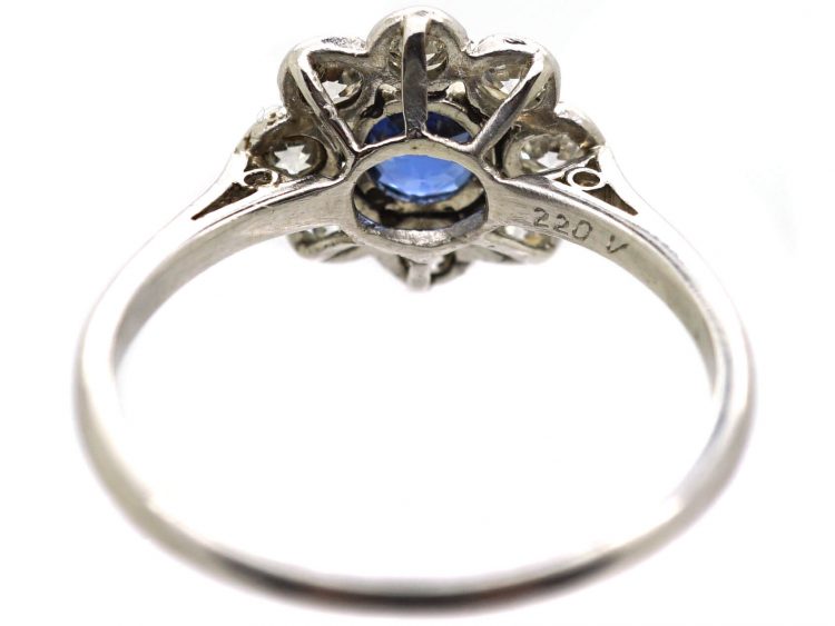 Edwardian Platinum, Sapphire & Diamond Cluster Ring