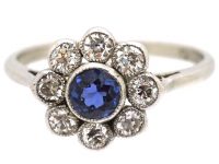 Edwardian Platinum, Sapphire & Diamond Cluster Ring