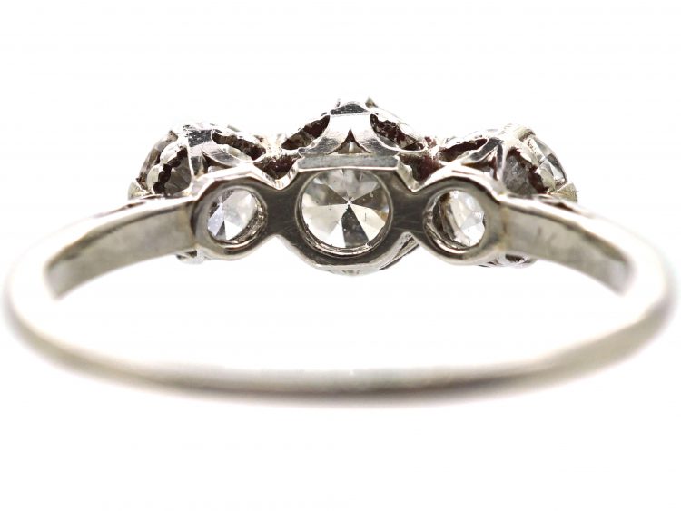 Early 20th Century Platinum, Three Stone Diamond Ring