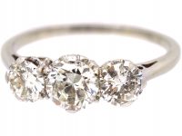 Early 20th Century Platinum, Three Stone Diamond Ring