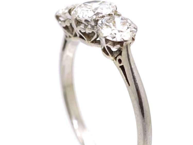 Early 20th Century Platinum, Three Stone Diamond Ring