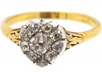 Georgian 15ct Gold & Silver Heart Shaped Ring set with Diamonds