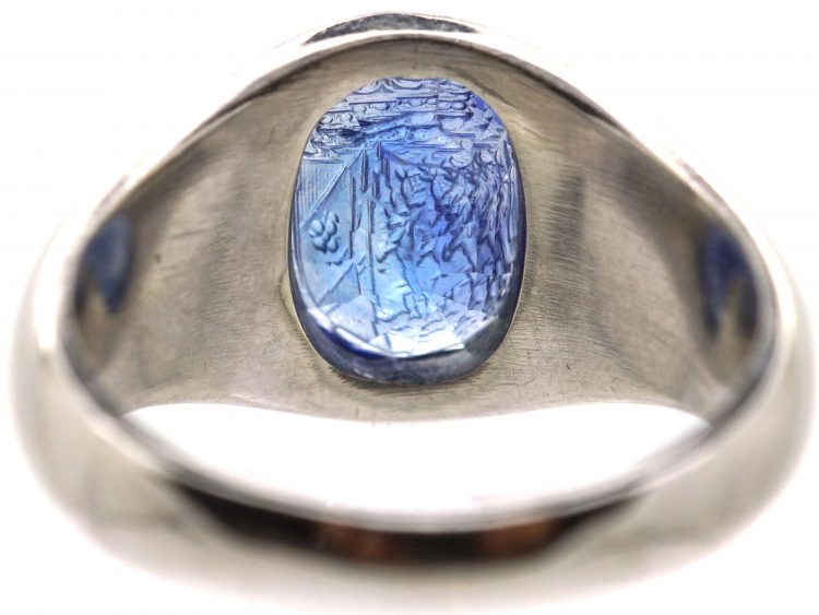 Platinum Signet Ring with Sapphire Intaglio of a Crest