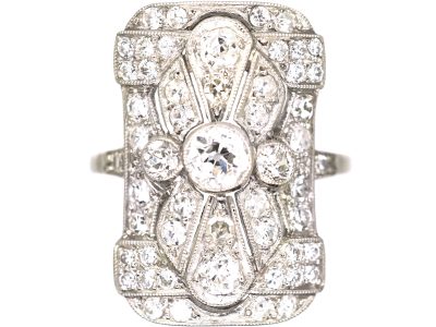 Early 20th Century Platinum Rectangular Shaped Ring set with Diamonds