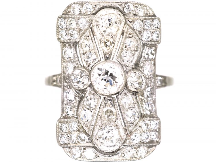 Early 20th Century Platinum Rectangular Shaped Ring set with Diamonds