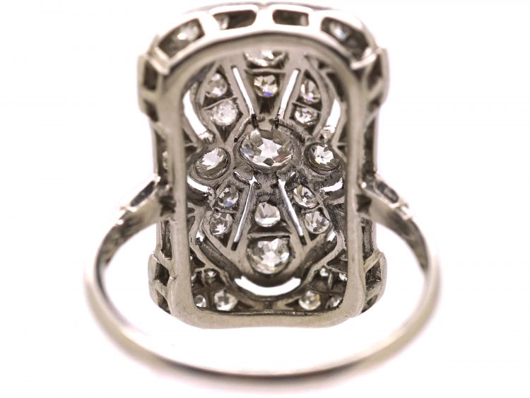 Early 20th Century Platinum Rectangular Shaped Ring set with Diamonds