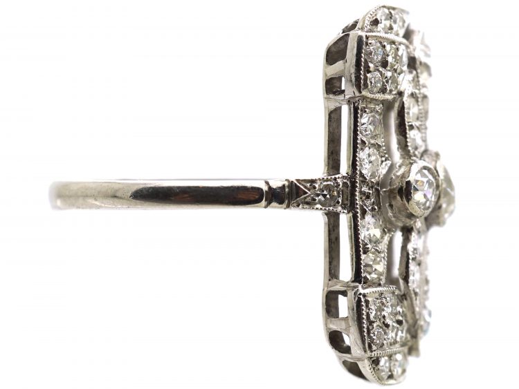 Early 20th Century Platinum Rectangular Shaped Ring set with Diamonds