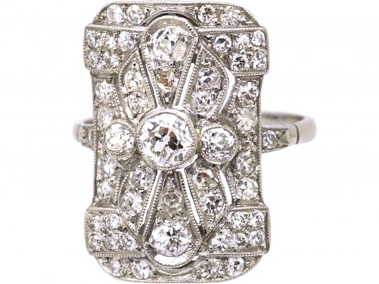 Early 20th Century Platinum Rectangular Shaped Ring set with Diamonds