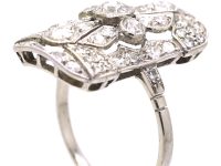 Early 20th Century Platinum Rectangular Shaped Ring set with Diamonds