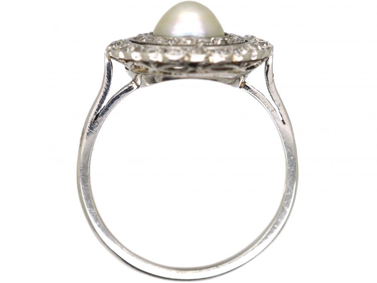 Edwardian Platinum, Diamond & Natural Pearl Cluster Ring