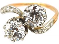 Early 20th Century 18ct Gold French Import Crossover Ring set with Two Diamonds