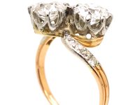 Early 20th Century 18ct Gold French Import Crossover Ring set with Two Diamonds