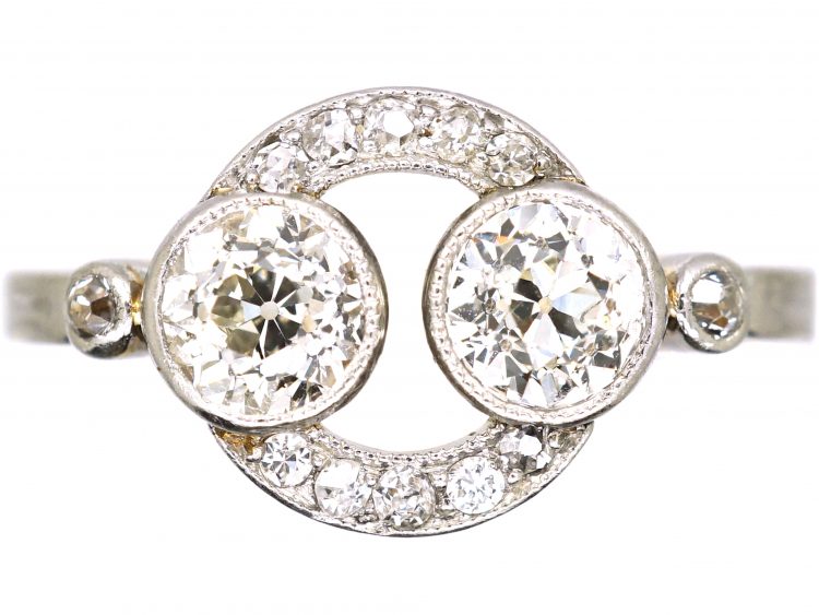 Edwardian 18ct Gold & Platinum Ring set with Two Diamonds