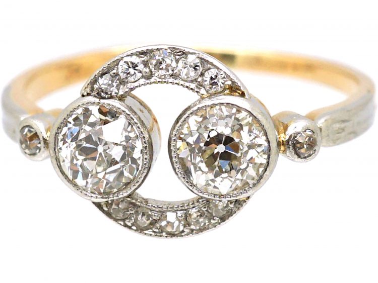 Edwardian 18ct Gold & Platinum Ring set with Two Diamonds