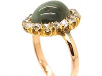 Victorian 15ct Gold Cluster Ring set with a Cabochon Cat's Eye Chrysoberyl & Diamonds