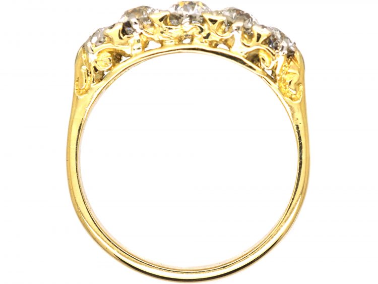 Victorian 18ct Gold, Diamond Carved Half Hoop Ring