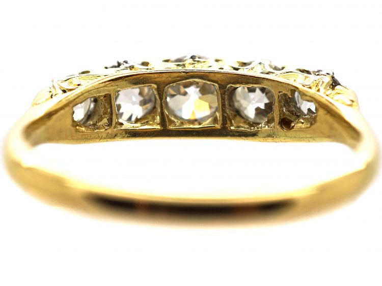 Victorian 18ct Gold, Diamond Carved Half Hoop Ring