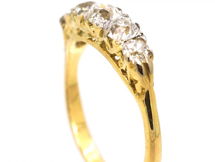 Victorian 18ct Gold, Diamond Carved Half Hoop Ring