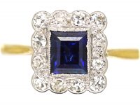 Early 20th Century 18ct Gold & Platinum, Sapphire & Diamond Rectangular Ring