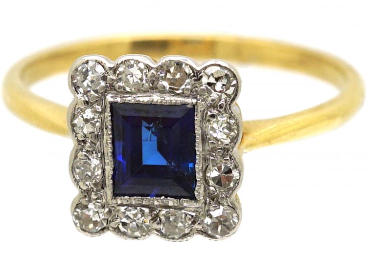 Early 20th Century 18ct Gold & Platinum, Sapphire & Diamond Rectangular Ring