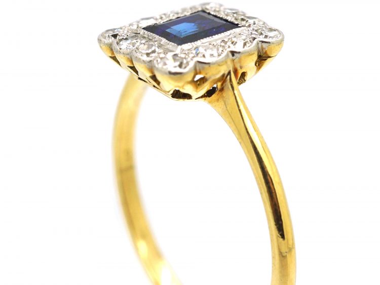 Early 20th Century 18ct Gold & Platinum, Sapphire & Diamond Rectangular Ring