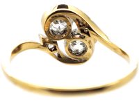 Early 20th Century 14ct Gold & Platinum, Two Stone Diamond Crossover Ring