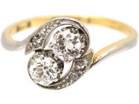 Early 20th Century 14ct Gold & Platinum, Two Stone Diamond Crossover Ring