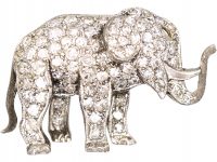 Early 20th Century 18ct White Gold Elephant Brooch set with Diamonds