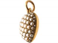 Edwardian 15ct Gold Heart Pendant pave set with Natural Split Pearls