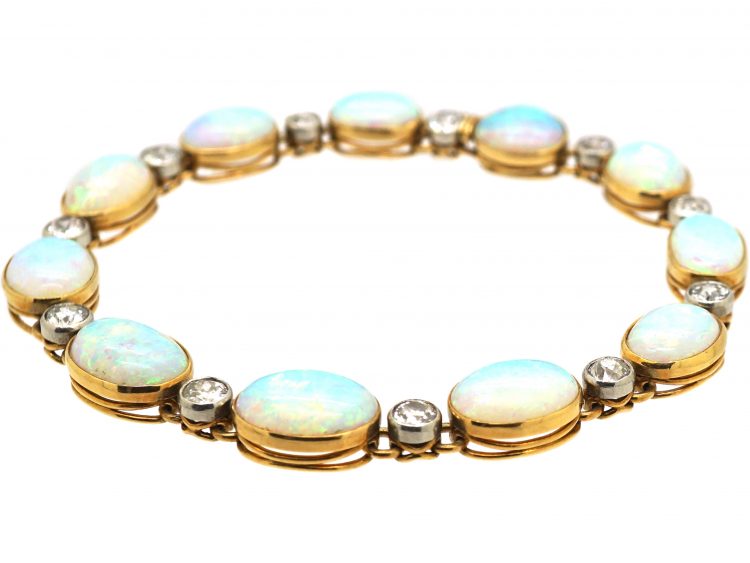 Edwardian 18ct Gold, Opal & Diamond Bracelet