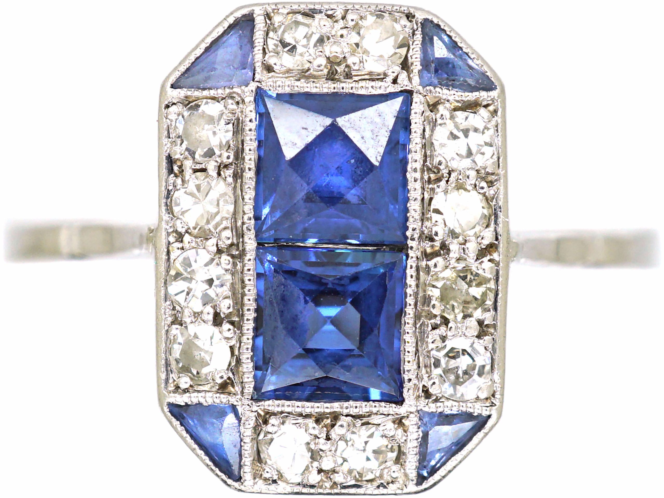 Art Deco 18ct Gold & Platinum Sapphire & Diamond Octagonal Shaped Ring