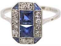 Art Deco 18ct Gold & Platinum Sapphire & Diamond Octagonal Shaped Ring