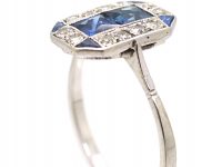 Art Deco 18ct Gold & Platinum Sapphire & Diamond Octagonal Shaped Ring