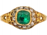 Victorian 18ct Gold, Emerald & Diamond Cluster Ring