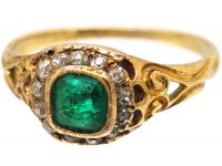 Victorian 18ct Gold, Emerald & Diamond Cluster Ring